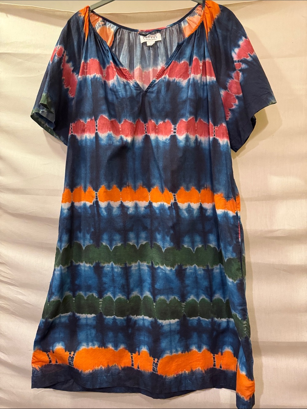 Velvet by Graham & Spencer Navy Multi Tie-Dye V-Neck Midi Dress